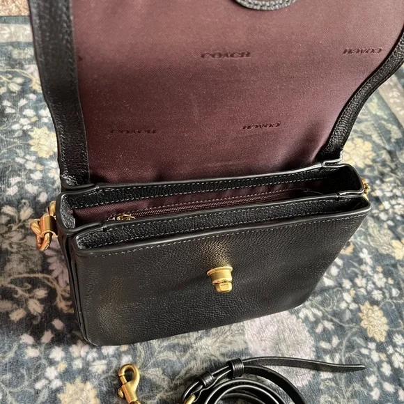 Coach Black Leather Shoulder Bag with Gold Accents - Picture 8 of 8